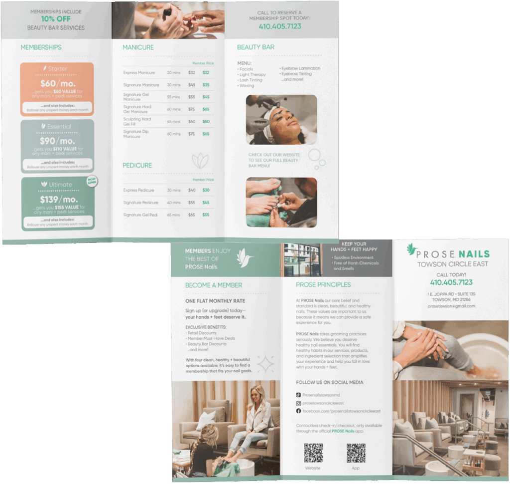 PROSE Nails Trifold Brochure Sample