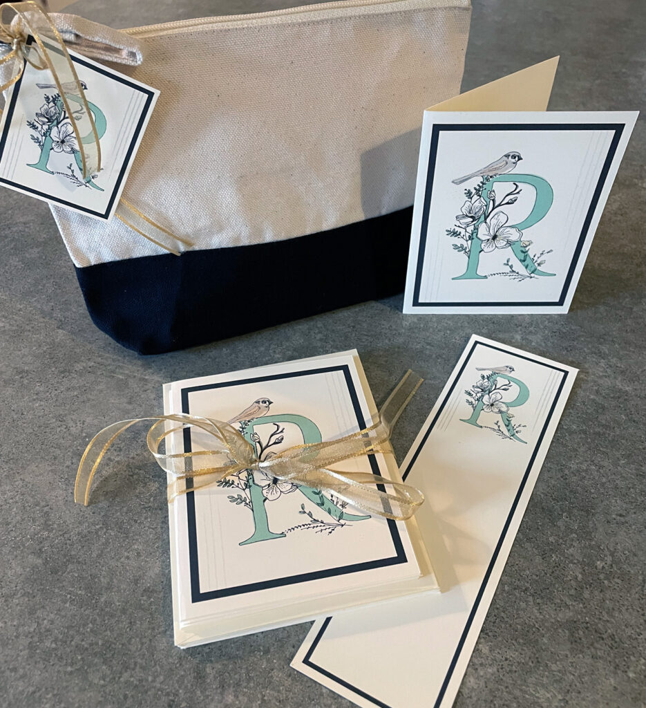 Illustrated monogram card set